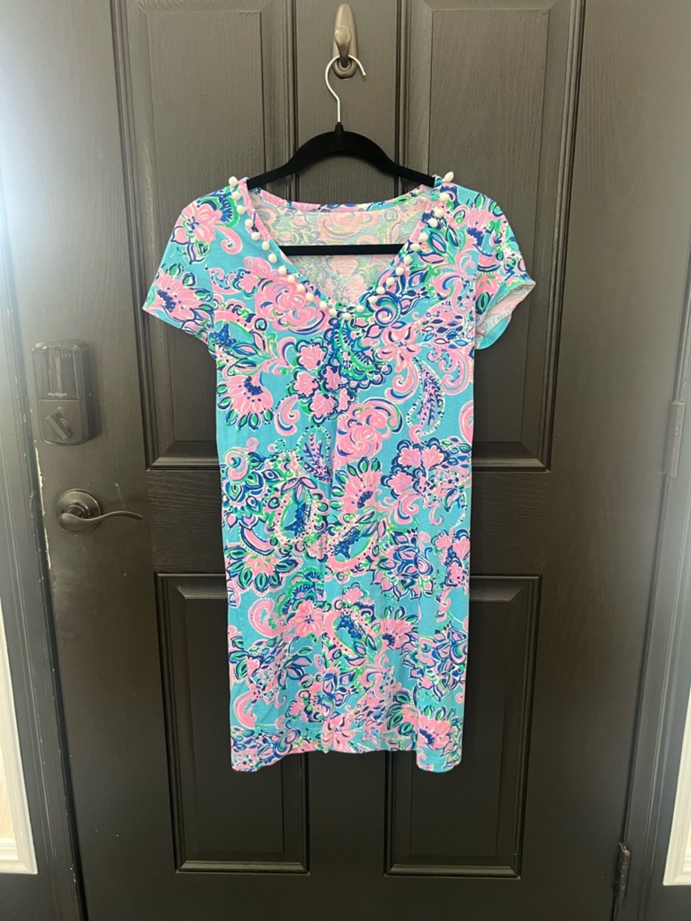 Lilly Pulitzer Aqua Pink Paisley and Floral Short Sleeve Tshirt Dress